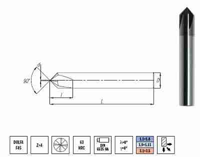 Фреза фасочная монолит ц/х 12,0 мм L/l=75/17 DOLFA F45 /0641-579Y210403/